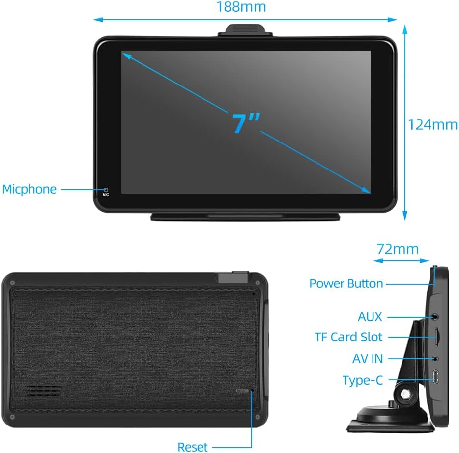 Podofo Wireless Apple Carplay & Android Auto Tragbares Autoradio, 7 Zoll Auto Radio Stereo mit Bluet