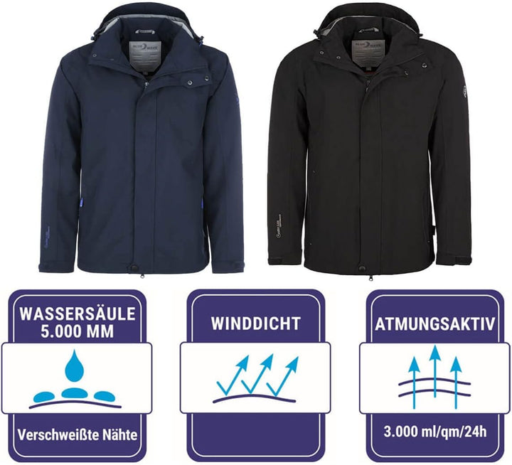 Blue Wave Herren Funktionsjacke Ben Unifarben - Outdoorjacke-Jacke mit abnehmbarer Kapuze S marine,