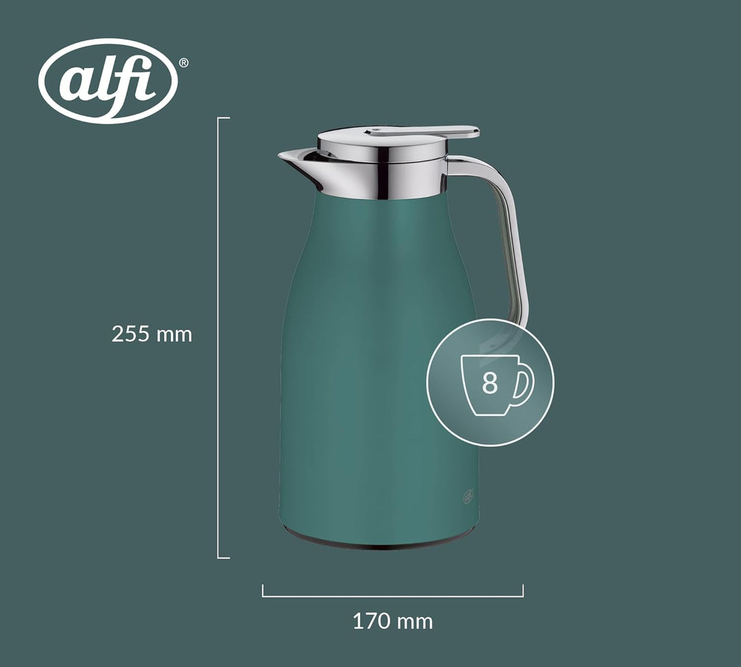 alfi SKYLINE 1,0l, boho green, Edelstahl-Isolierkanne mit hygienischem Hartglaseinsatz, Drehverschlu
