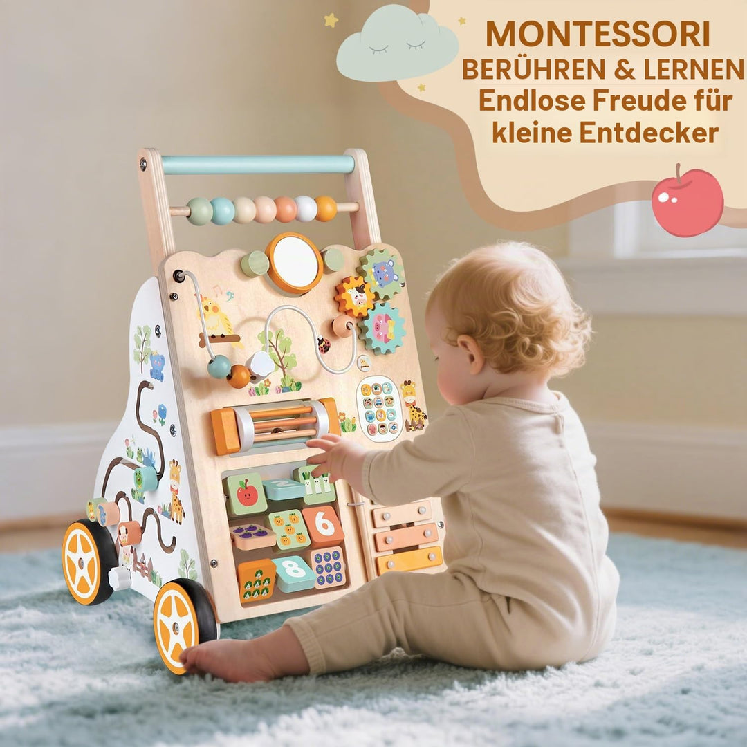 Lauflernwagen aus Holz für Mädchen und Jungen, Montessori-Aktivitätszentrum für Babys, einstellbare