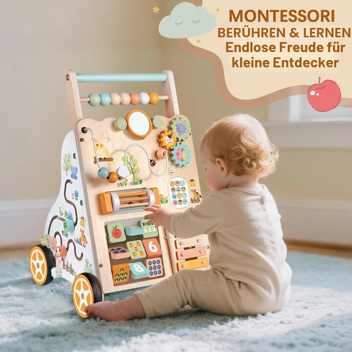 Lauflernwagen aus Holz für Mädchen und Jungen, Montessori-Aktivitätszentrum für Babys, einstellbare