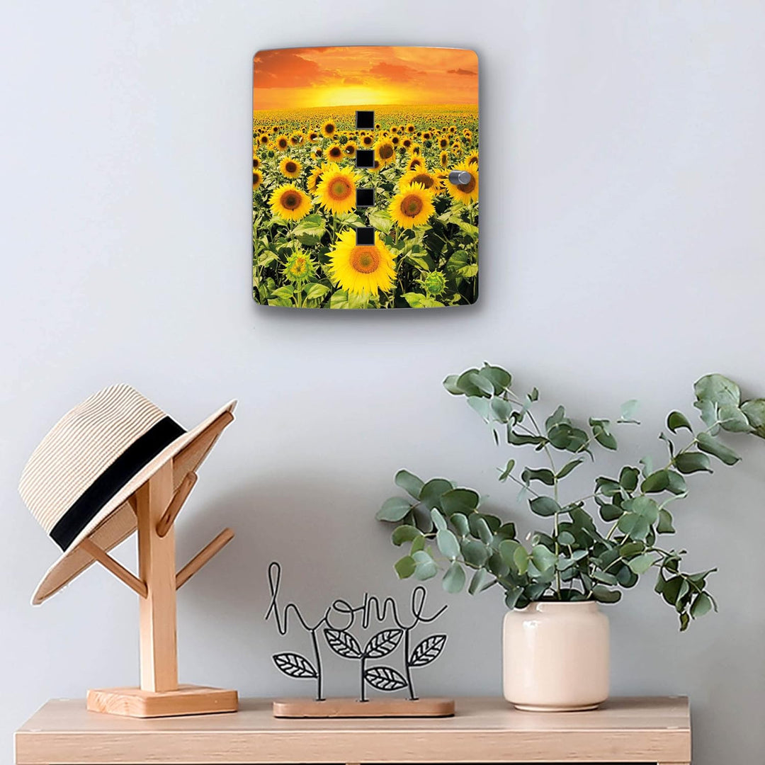 banjado® Design Schlüsselkasten aus Edelstahl Motiv Sonnenblumenmeer für 10 Schlüssel - Schlüsselsch