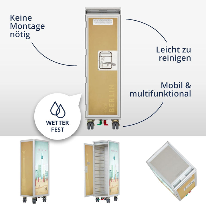 Airline Trolley Henry Rivers, Büroschrank, Aktenschrank klein, Küchenwagen Edelstahl, Norm: Atlas, 1