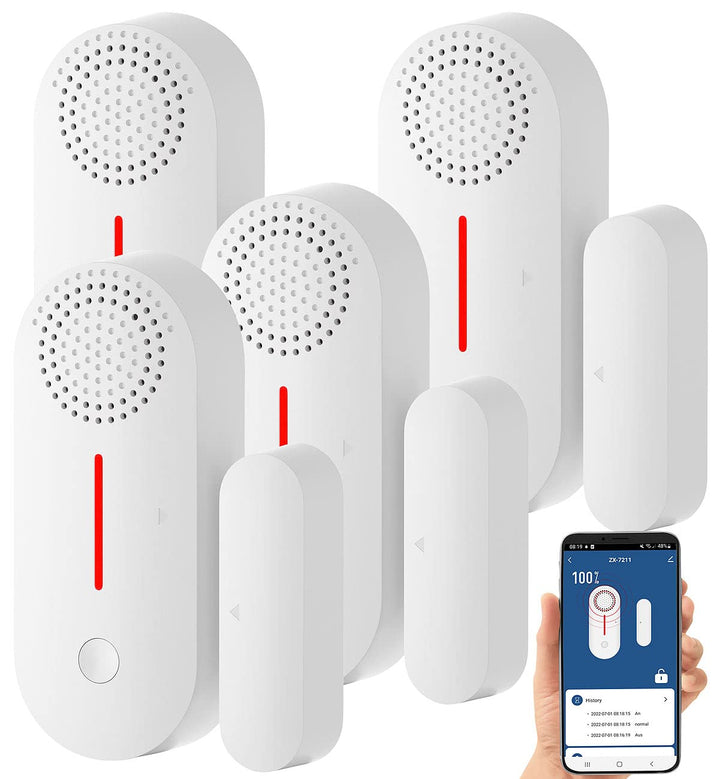 VisorTech Türkontakt Alarm WLAN: 4er-Set 2in1-WLAN-Tür- & Fensteralarm, Sirene, App und Sprachsteuer