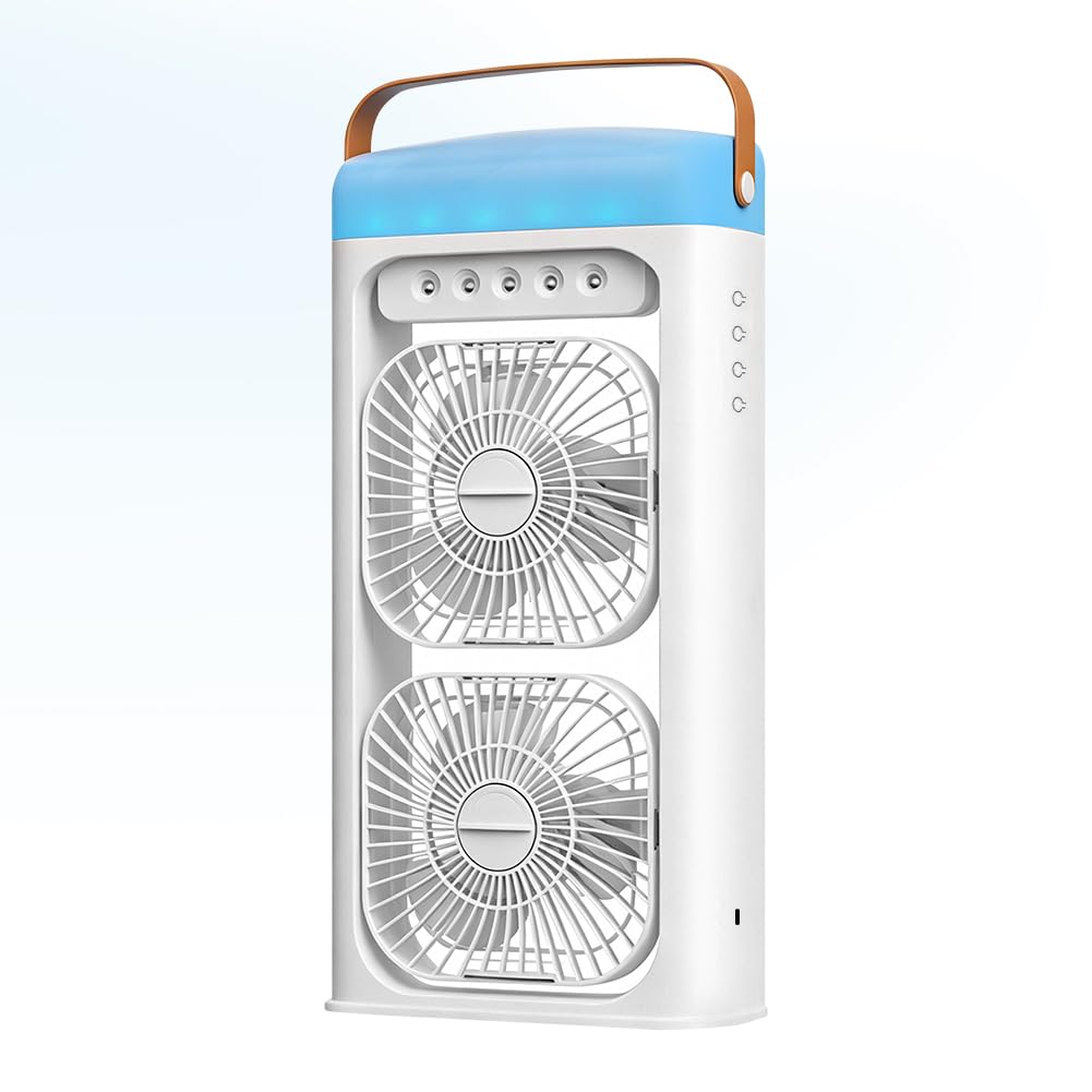 4 in 1 Tragbare Klimaanlage Fan Mit Nebelspray,Doppelventilator 3-Stufig Einstellbar Klimaanlage Mob