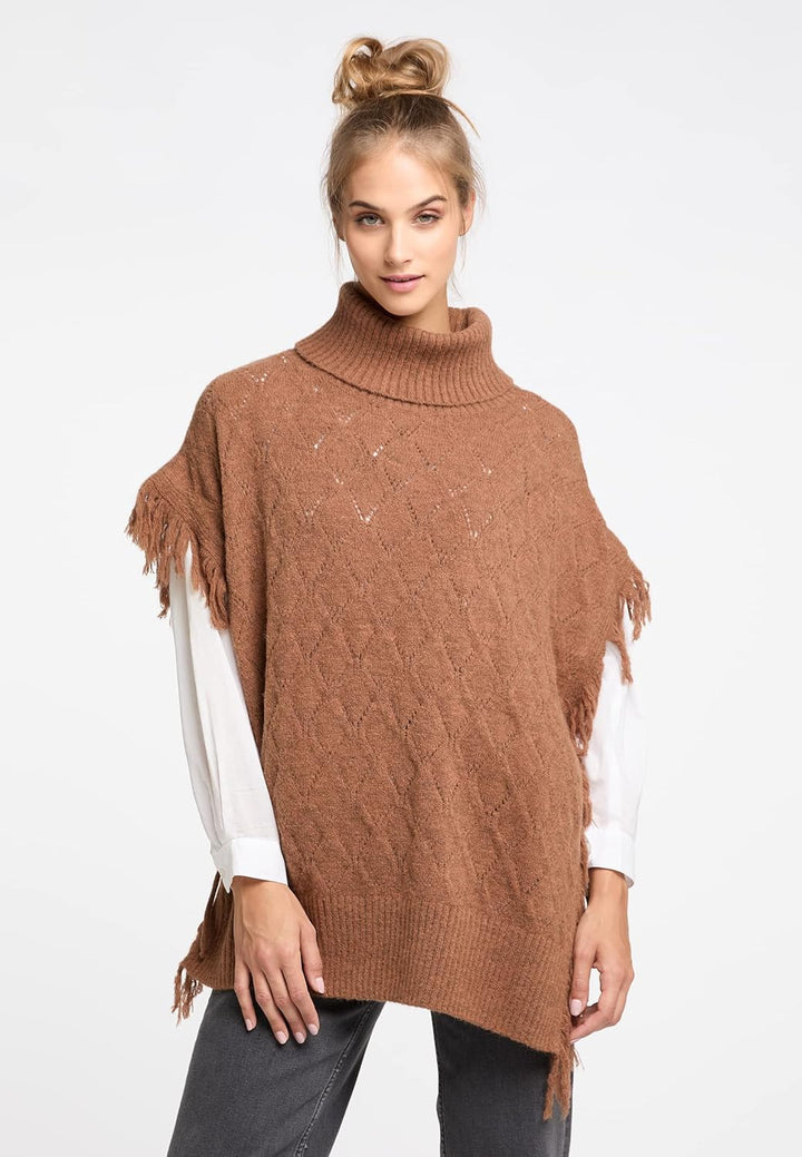 IZIA Damen Strick Poncho XS-S Braun, XS-S Braun
