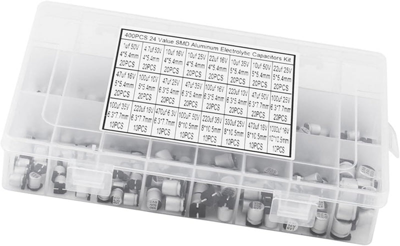 400 Stücke Elektrolytkondensatoren,24 Werte SMD Aluminium Radialkondensator Assorted Kit 1uF - 1000u