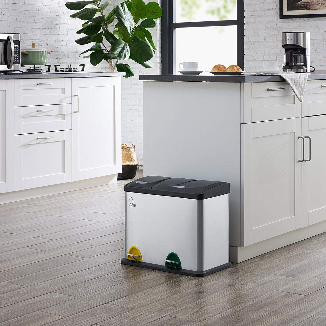 SVITA TC2Combo26 Edelstahl Küchen-Eimer 26Liter Silber 8L+18L kombiniert doppelt Abfalleimer 2er-Mül