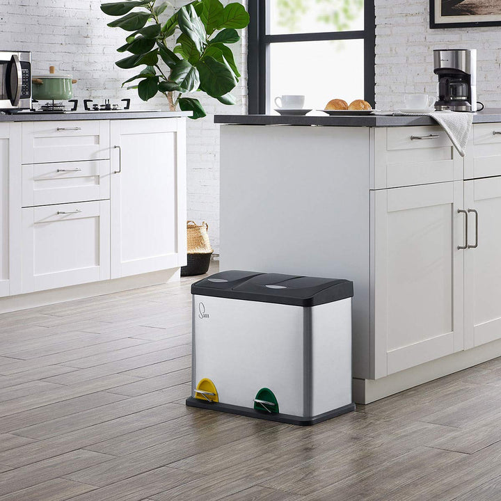 SVITA TC2Combo26 Edelstahl Küchen-Eimer 26Liter Silber 8L+18L kombiniert doppelt Abfalleimer 2er-Mül