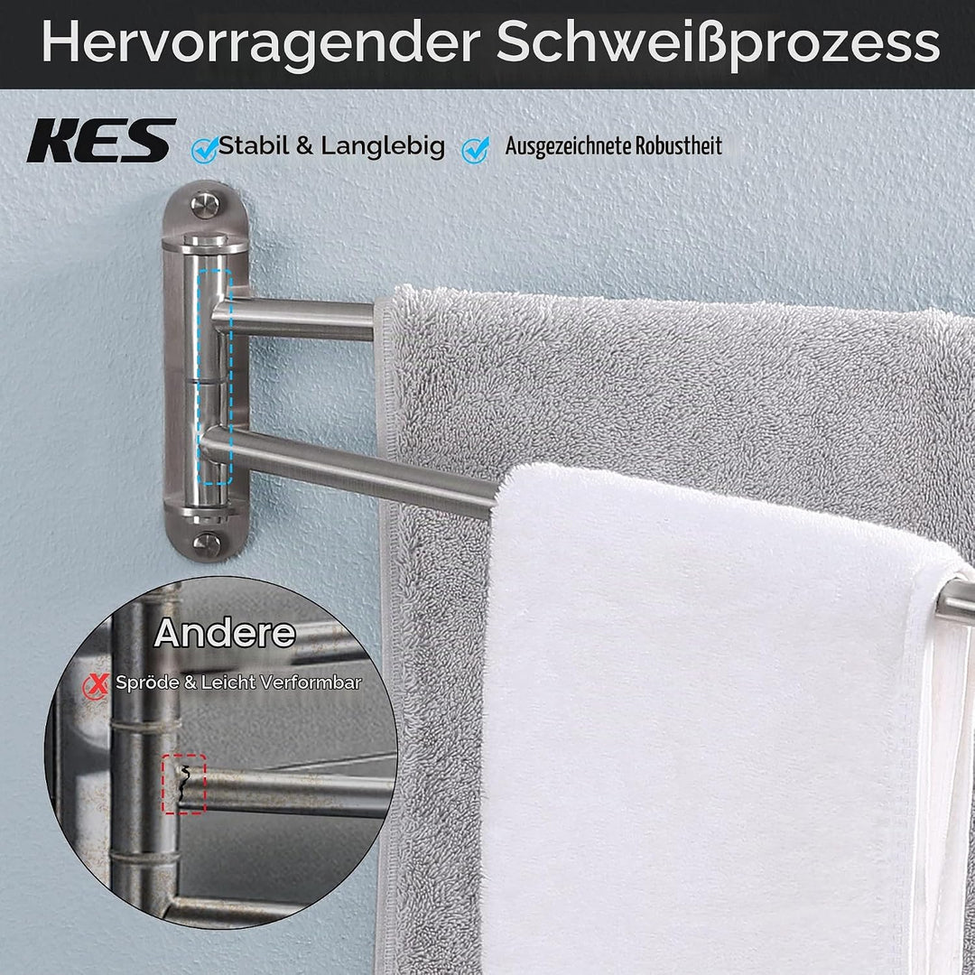 KES Handtuchhalter Schwenkbar Handtuchstange 2 Armig 50cm Lang Badetuchhalter Edelstahl 18/8 Handtuc