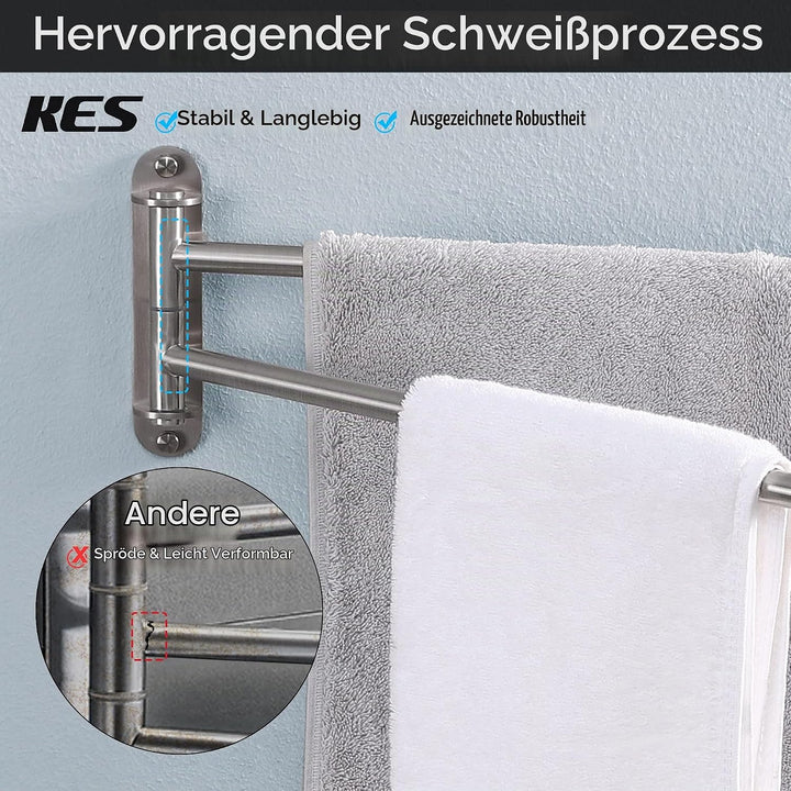 KES Handtuchhalter Schwenkbar Handtuchstange 2 Armig 50cm Lang Badetuchhalter Edelstahl 18/8 Handtuc