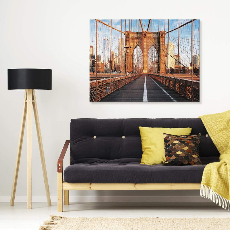 PICANOVA – Bild auf Leinwand New York Brooklyn Bridge 100x75cm – Leinwandbild – Premium Leinwanddruc