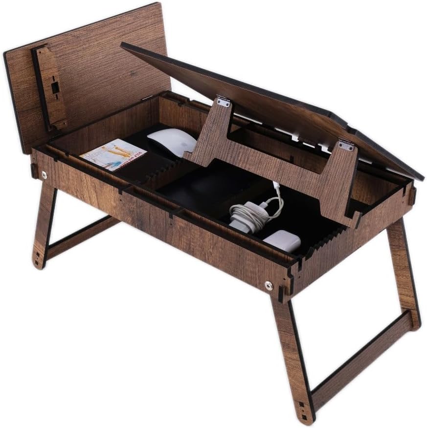 Vigo Wood Laptoptisch, Laptop-Ständer aus Holz für Bett, Verstellbarer Laptop-Schreibtisch und Kniet