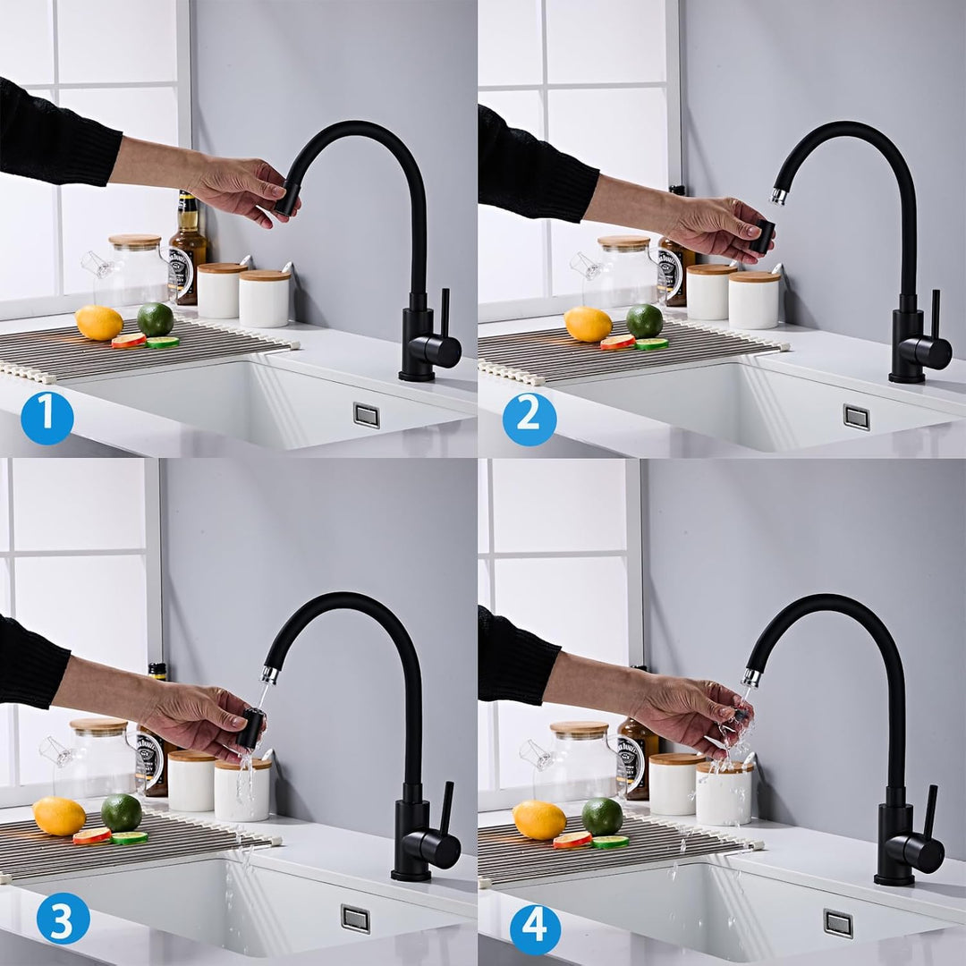 Wasserhahn Küche mit Flexibler Auslauf, Wasserhahn Küche Schwarz Matt, Mischbatterie Küche Schwarz 3