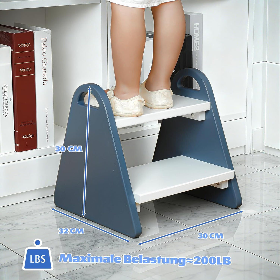 2-stufiger Tritthocker für Kinder aus Naturmaterial, Hocker & Trittstuhl Trittpult, Kindertreppe für
