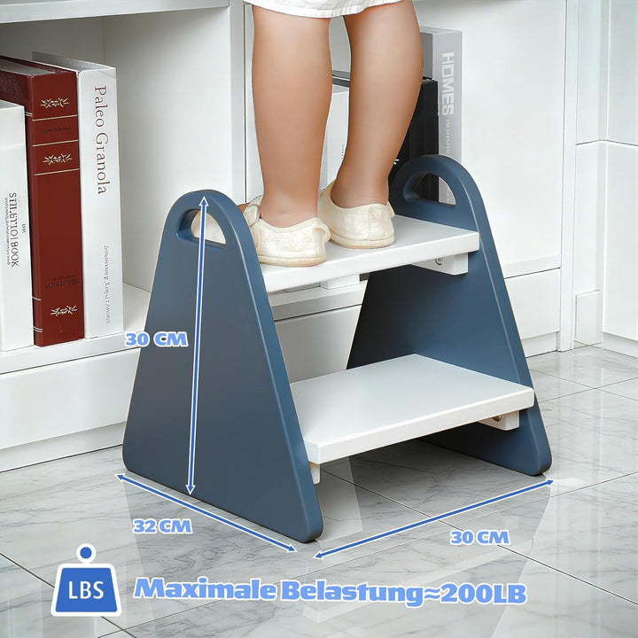 2-stufiger Tritthocker für Kinder aus Naturmaterial, Hocker & Trittstuhl Trittpult, Kindertreppe für