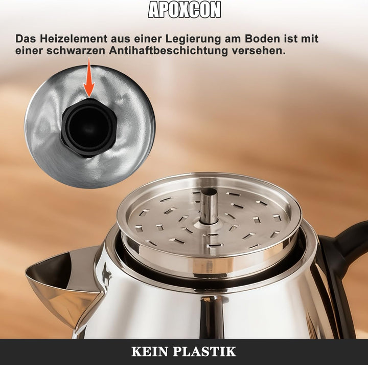 APOXCON Edelstahl-Kaffeekanne mit Permanentfilter 1,5 Liter (10 Tassen) mit Glasdeckel, garantiert t