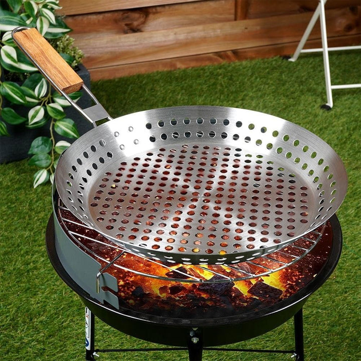 BBQ Bratpfanne zum Grillen von Gemüse, Fleisch, Korb mit Holzgriff