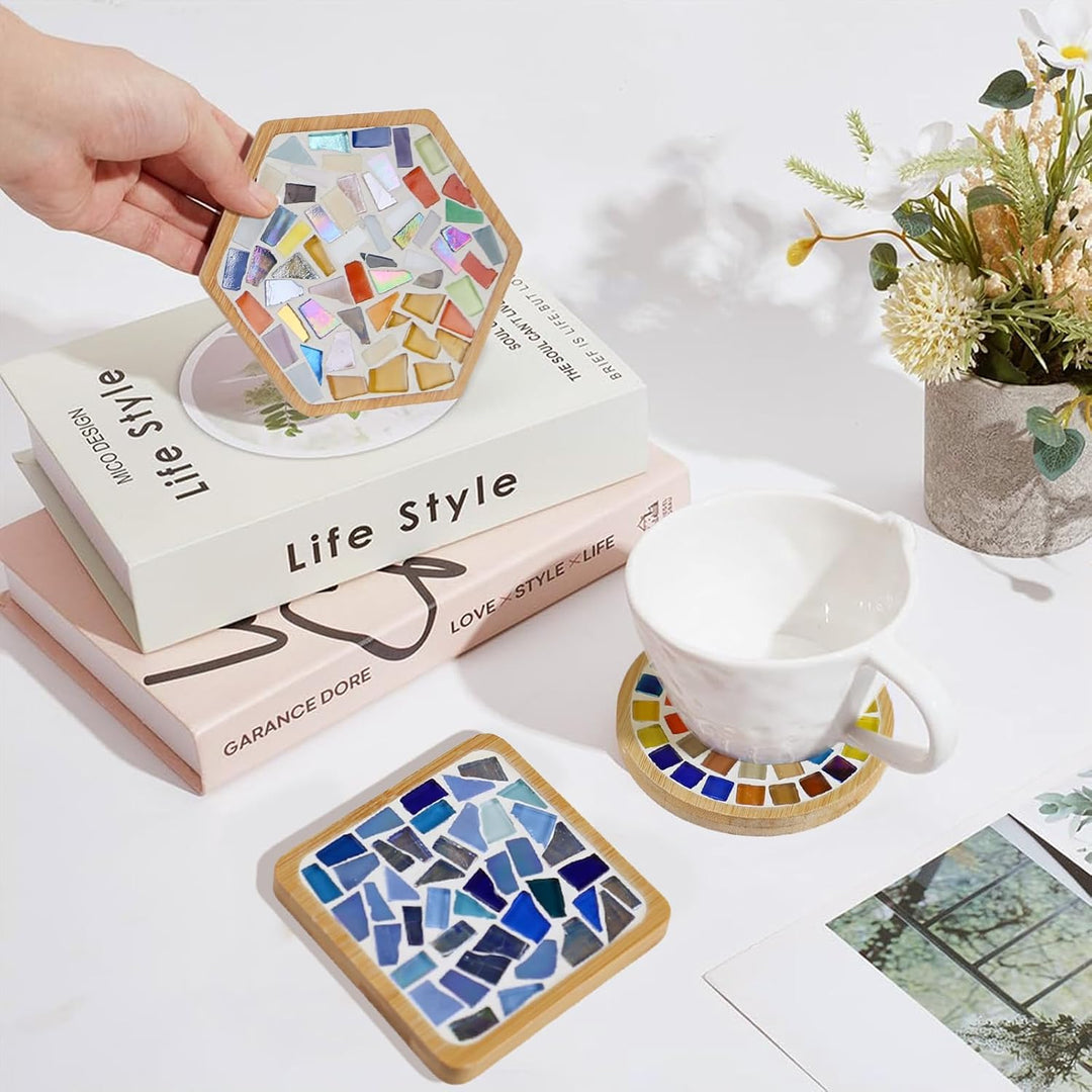 MOVATEK DIY Mosaik Untersetzer Bastelset für Erwachsene – 6 Stück Glas-Mosaik Untersetzer zum Selbst