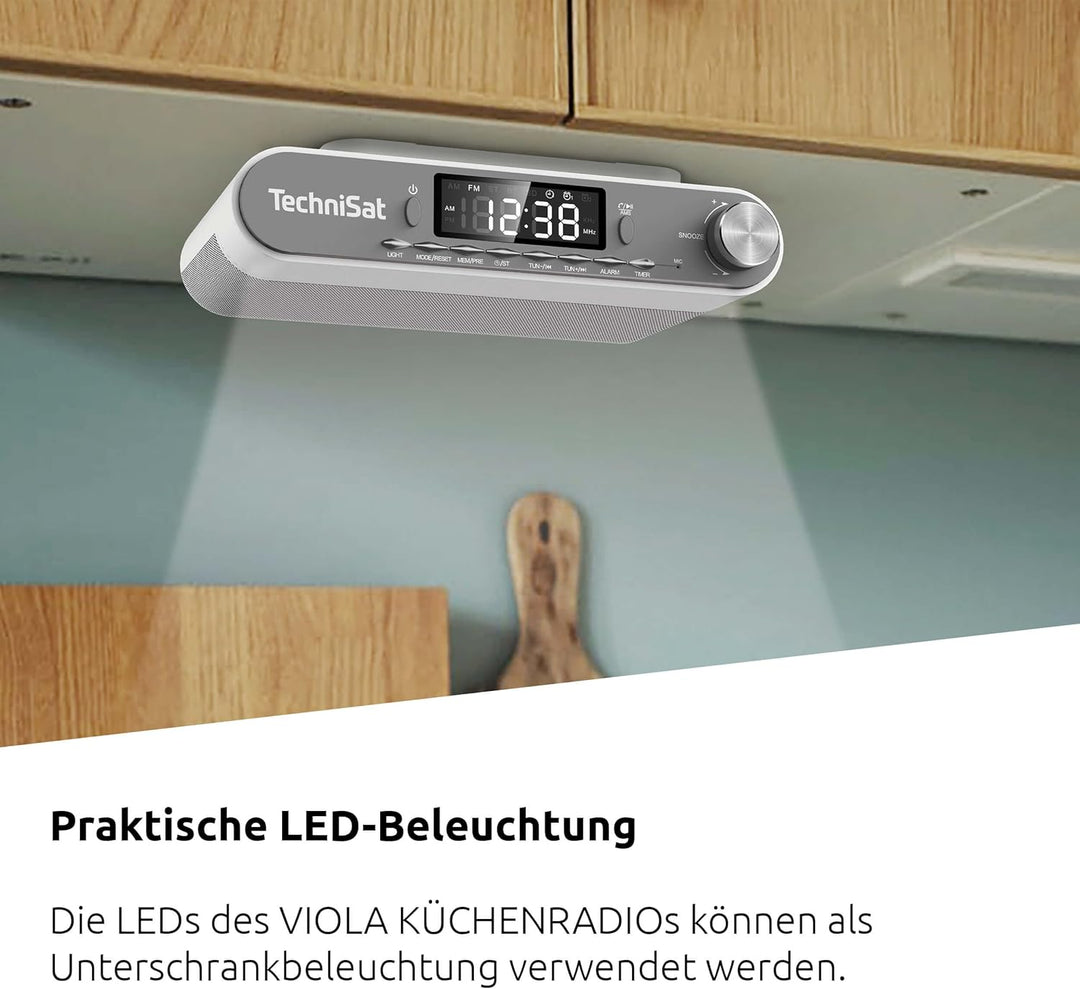 TechniSat Viola Küchenradio - Unterbau Radio mit UKW/FM, LED Display, Arbeitsleuchte, Timer, Bluetoo