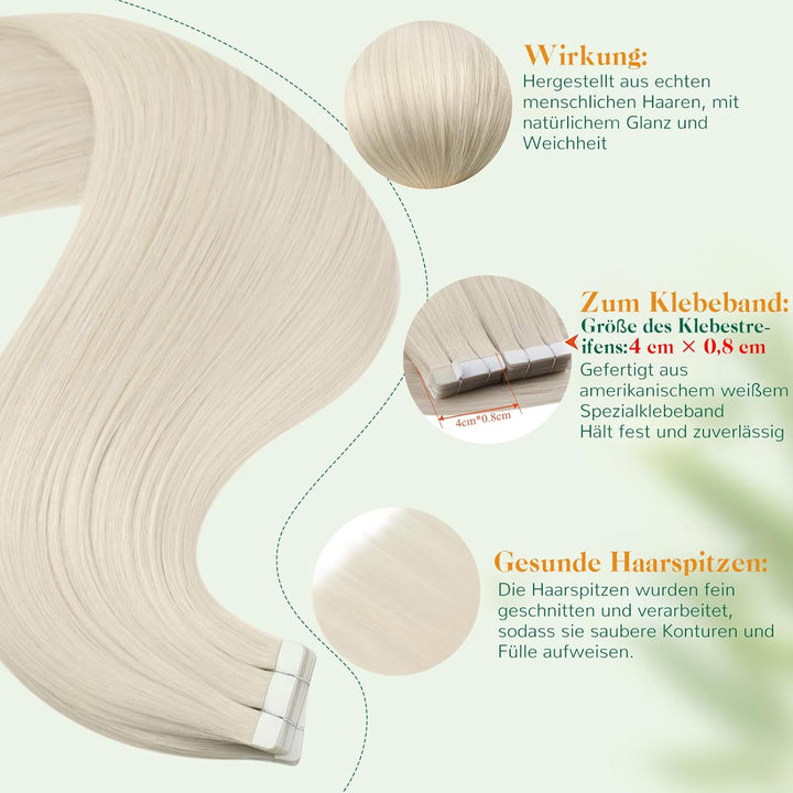 Easyouth Tape in Extension Echthaar Blond Haarverlangerung Tape in Echthaar Farbe Eisblond 14 Zoll 4