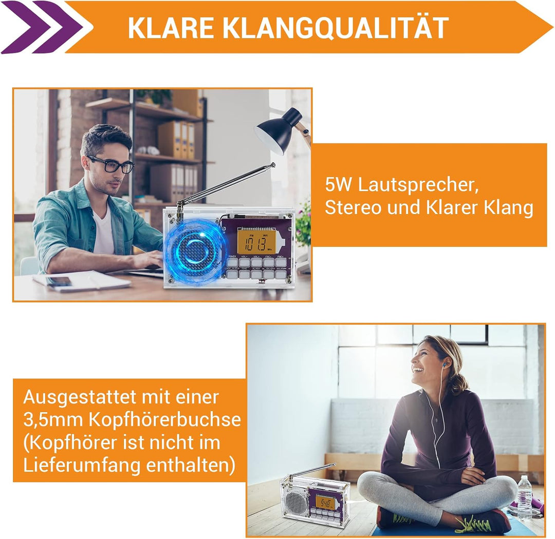 DONGKER Drahtloser FM-Radio Bausatz mit Uhr und Memory Funktion - Perfekt für Lötprojekte, DIY Elekt