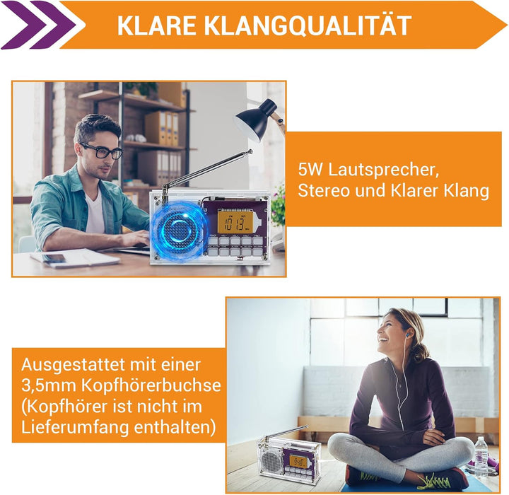 DONGKER Drahtloser FM-Radio Bausatz mit Uhr und Memory Funktion - Perfekt für Lötprojekte, DIY Elekt
