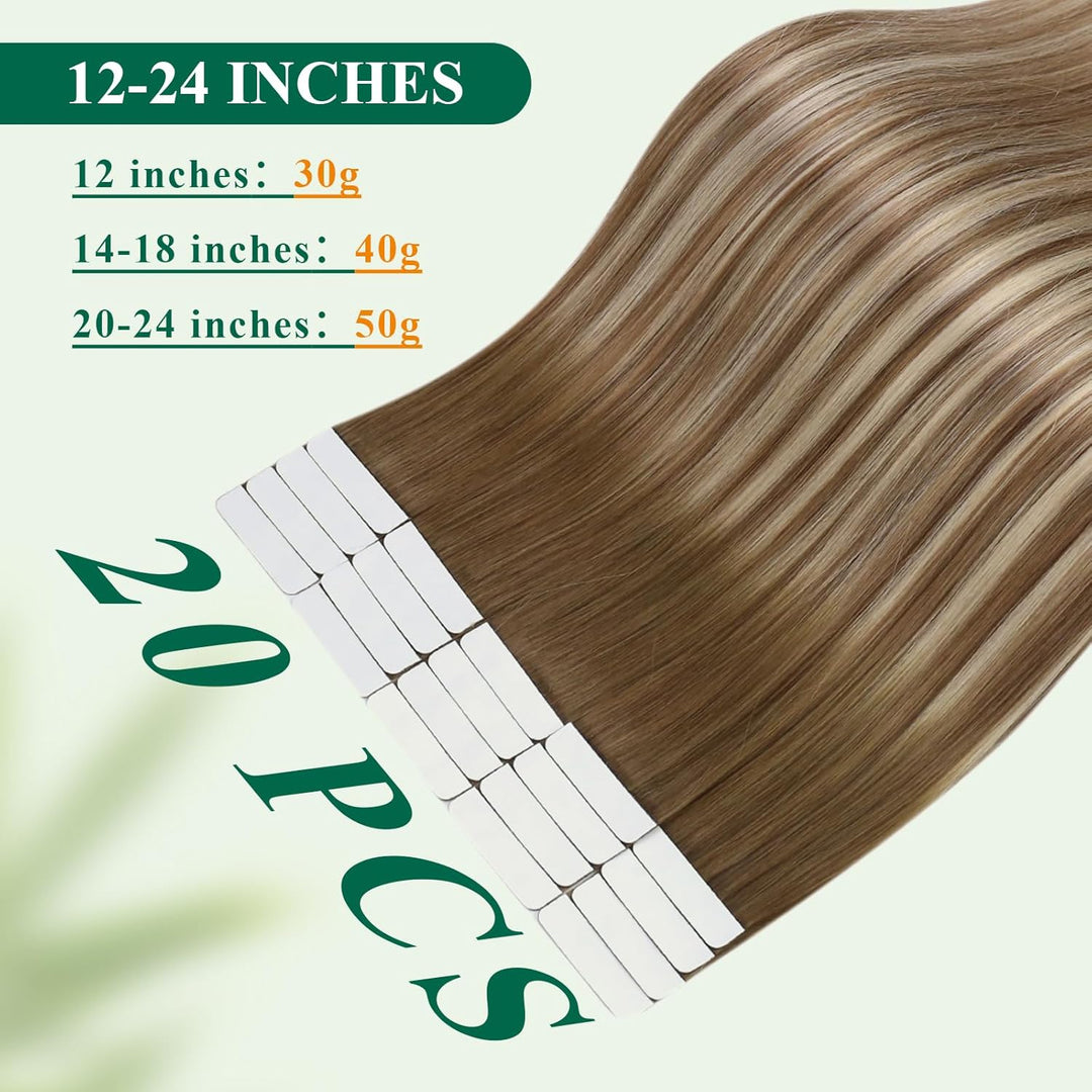 Easyouth Tape on Extension Echthaar Remy Adhesive on Haar #4/27/4 35 cm 1-4 #3/8/22, 35 cm 1-4 #3/8/