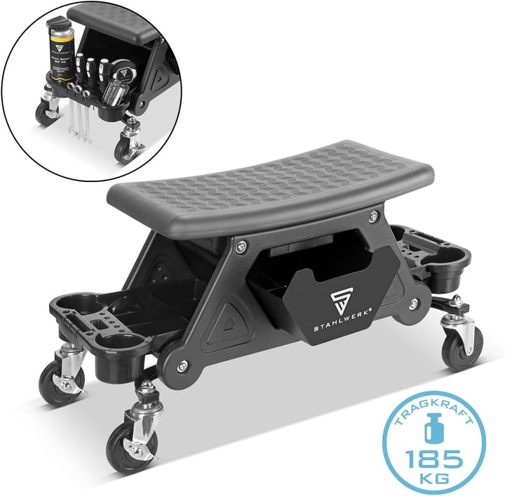 STAHLWERK Werkstatthocker WRS-185 mit 185 kg Tragkraft Werkstattsitz | Werkstattstuhl | Rollhocker |