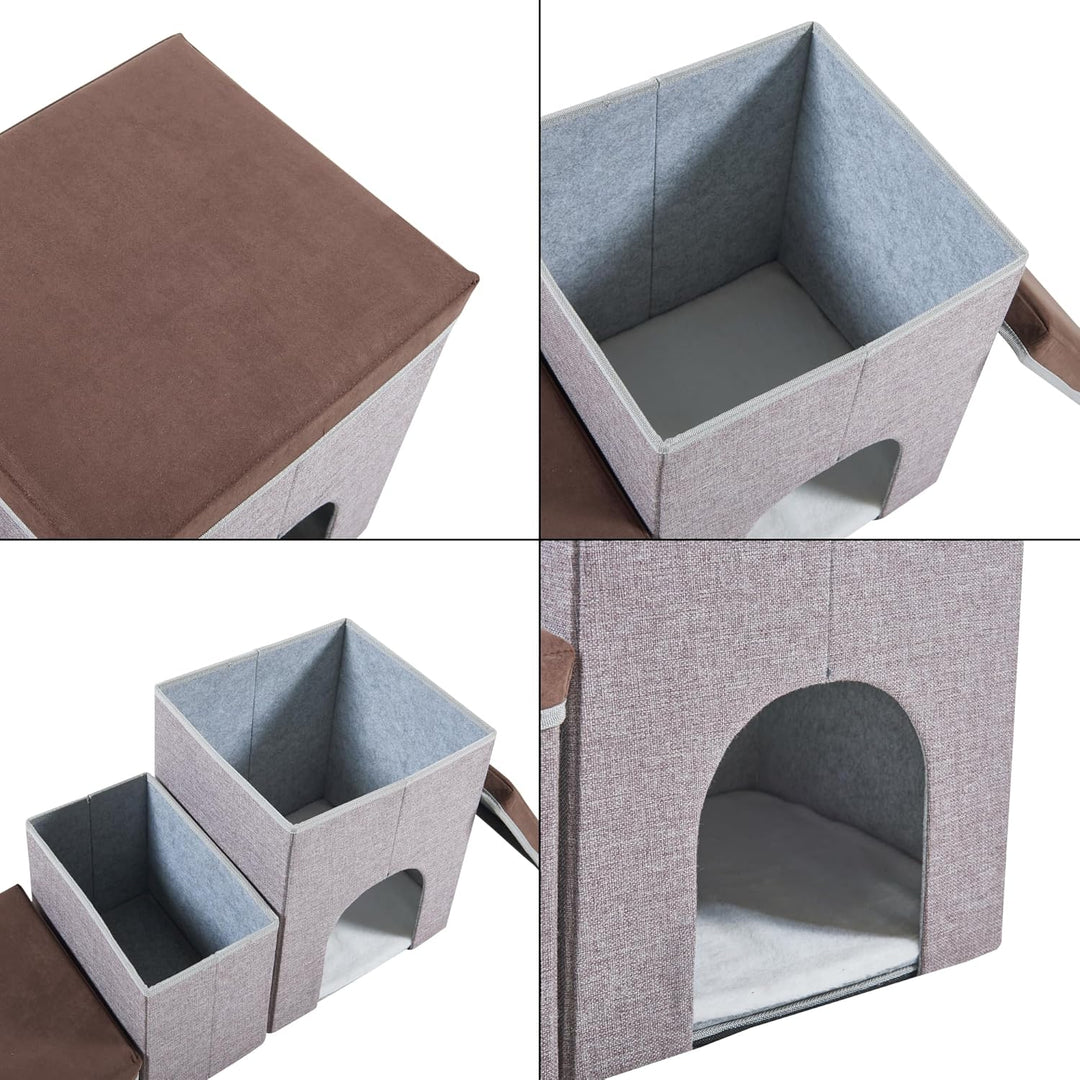 [en.casa] Hundetreppe Vojens Hunderampe mit Höhle für kleine Hunde 3-stufig Haustierleiter für Bett