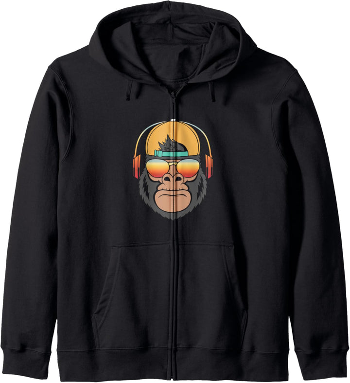 Affe Monkey mit DJ Kopfhörer und Sonnenbrille Kapuzenjacke