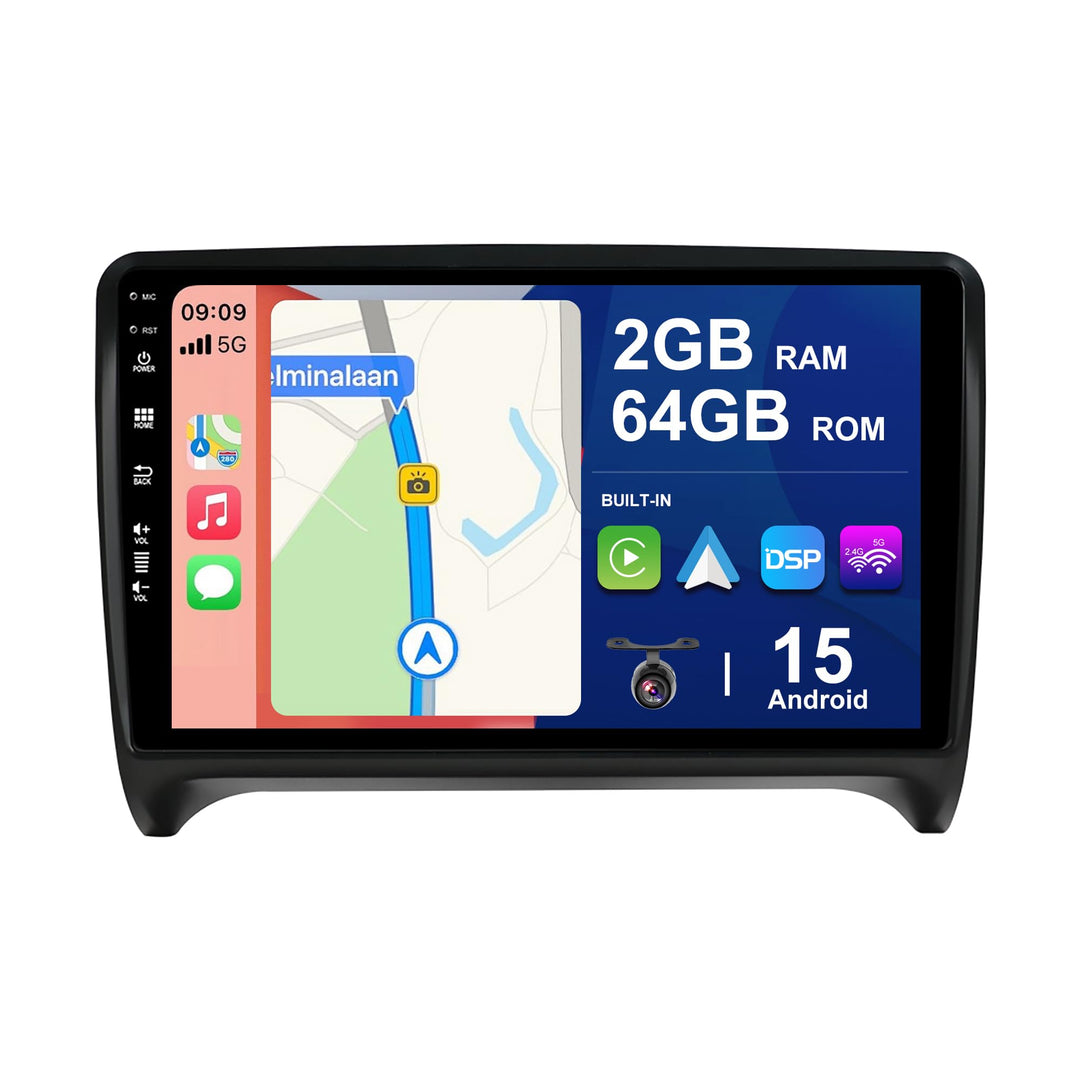 Android 15 IPS Autoradio Passt für Audi TT (2006-2011) - Eingebautes Kabellos CarPlay Android Auto -