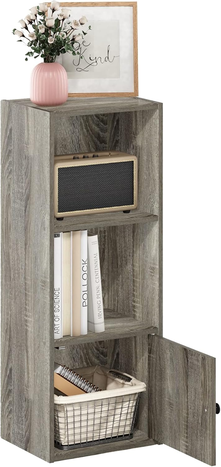 Furinno Luder Bücherregal mit 3 Ebenen und 1 Tür, Holzwerkstoff, Französische Eiche, 3-Tier Französi