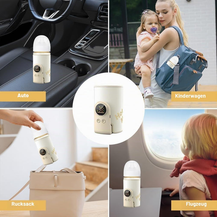 Tragbarer Flaschenwärmer Baby, Flaschenwärmer für Unterwegs, 6 Einstellbare Temperatur 38-50℃, USB-L