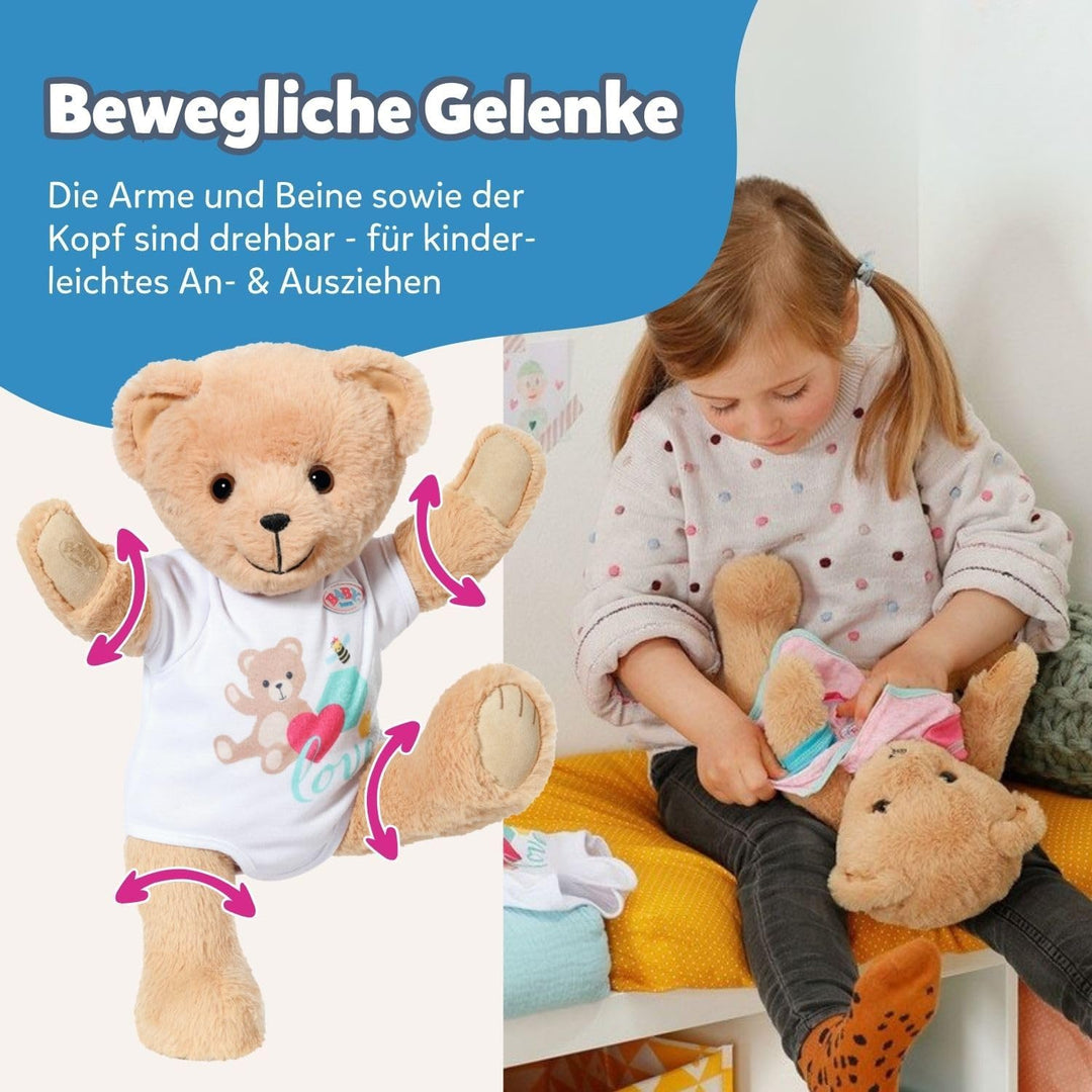 BABY born Singender Teddy, Plüschbär mit Soundfunktion, weissem Strampler und beweglichen Armen und