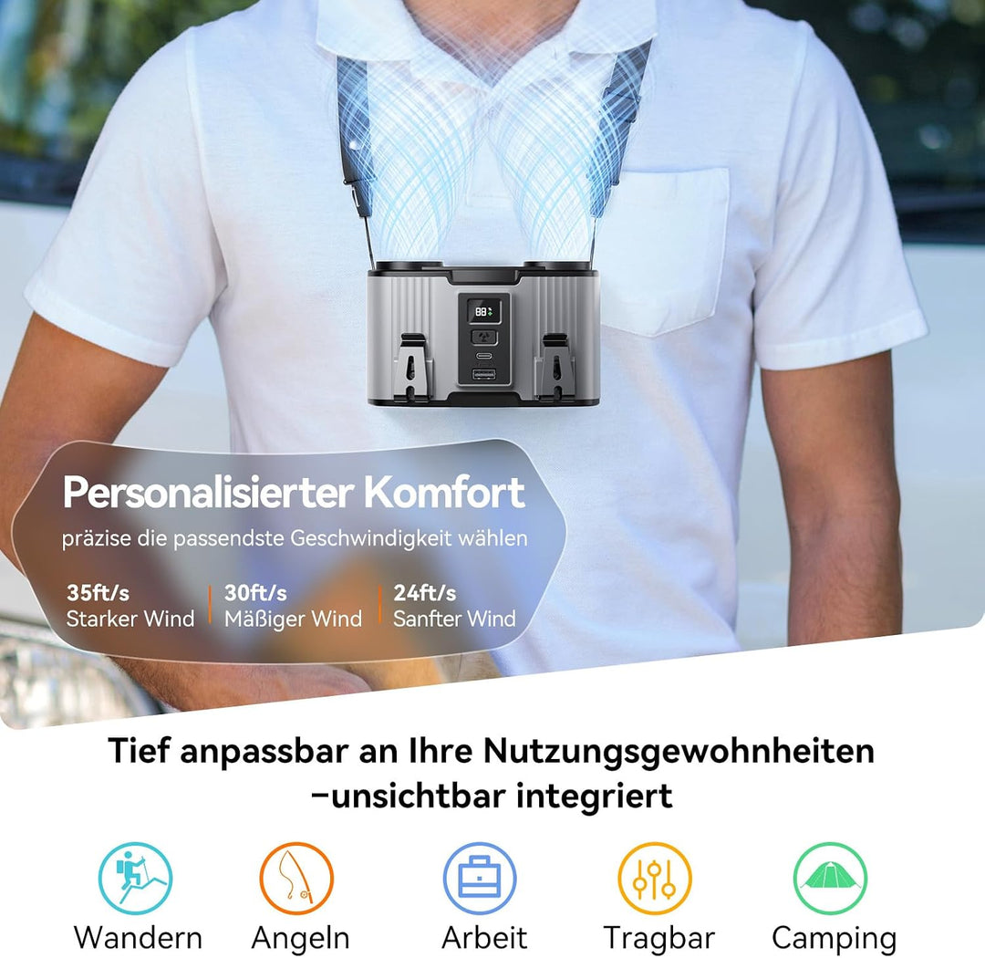 24000mAh Tragbarer Taillen Ventilator, Wiederaufladbarer Clip-Lüfter, Doppelmotor mit Doppelluftkana
