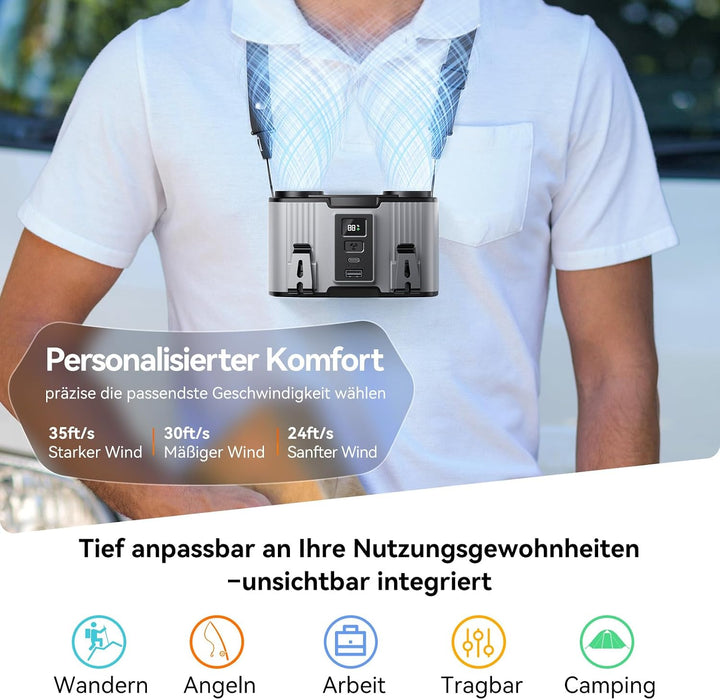 24000mAh Tragbarer Taillen Ventilator, Wiederaufladbarer Clip-Lüfter, Doppelmotor mit Doppelluftkana