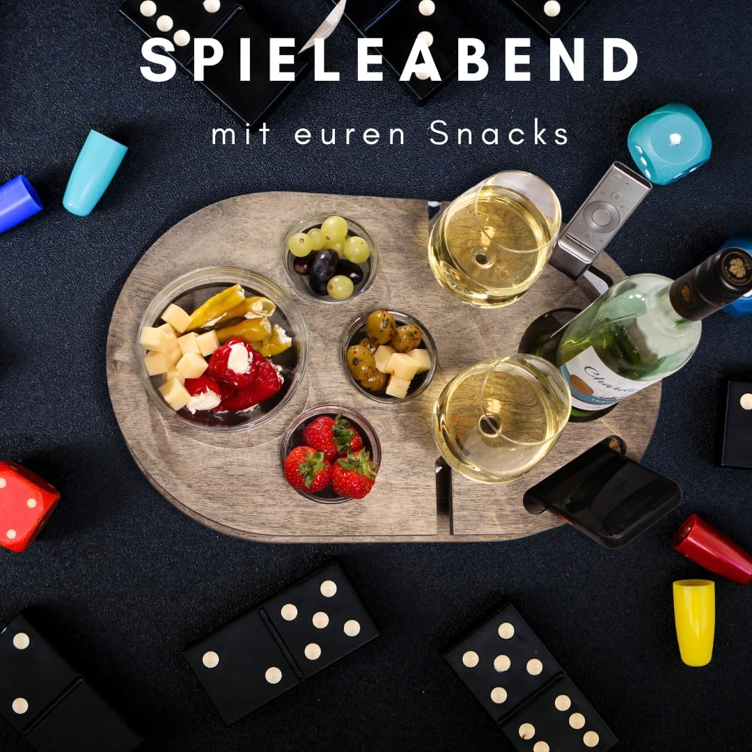 Couchbar Weinbar in grau mit 4 Glasschalen | PERSONALISIERBAR | Snackbox für Wein mit Getränkehalter