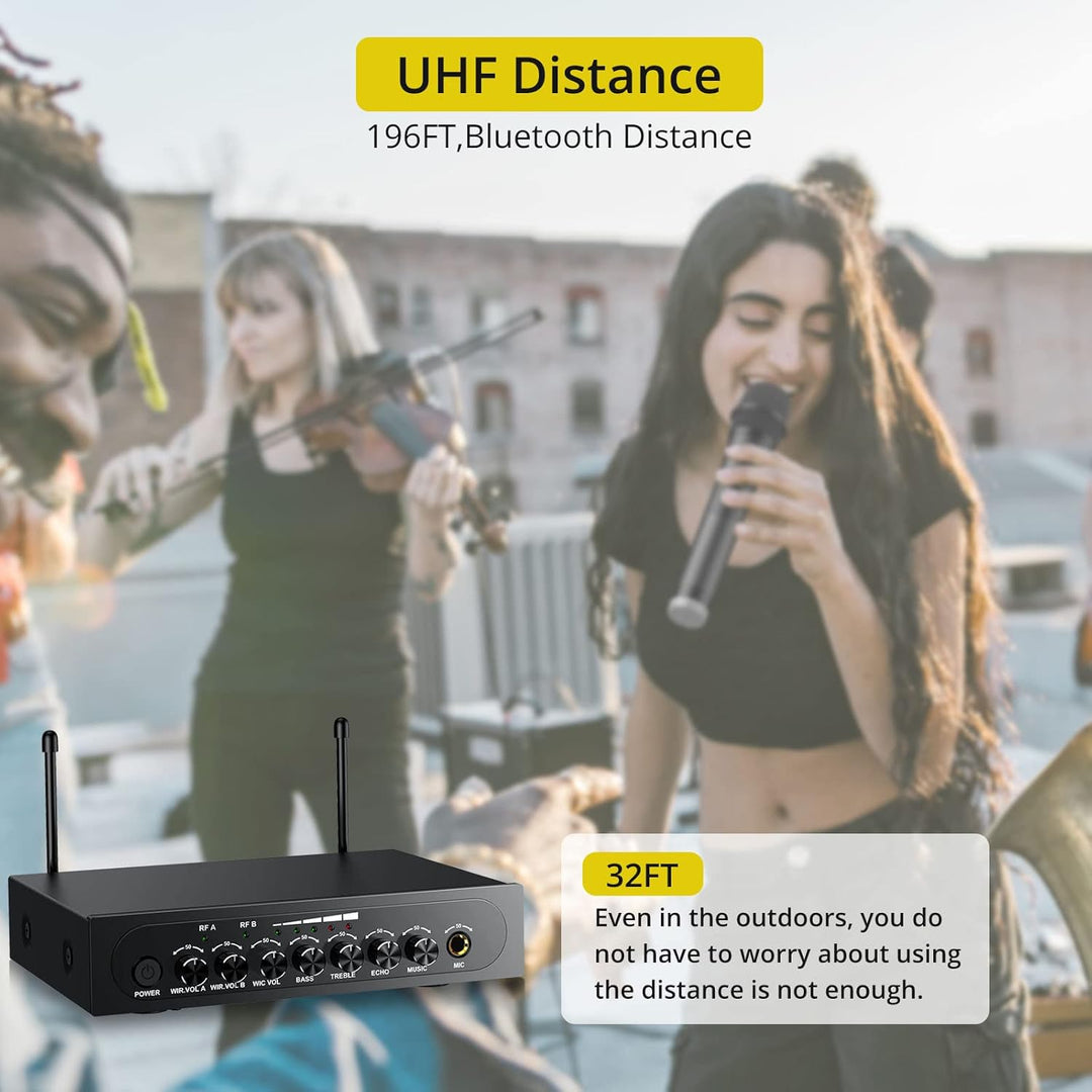 PROZOR UHF Funkmikrofon Set 2X Drahtlos Dynamisch Mikrofone + 2-Kanal UHF Empfänger Festfrequenz Blu