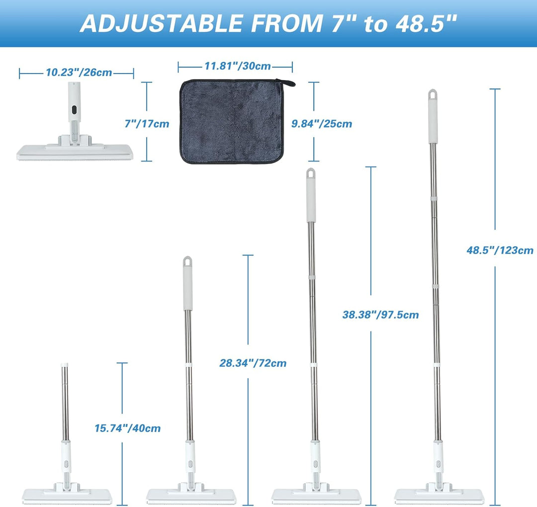 2-in-1 Wischmopp mit Druck-Klemm-System, 1-Knopf Wechsel Snap Grip Mini Mop mit 3 Mikrofasertücher,