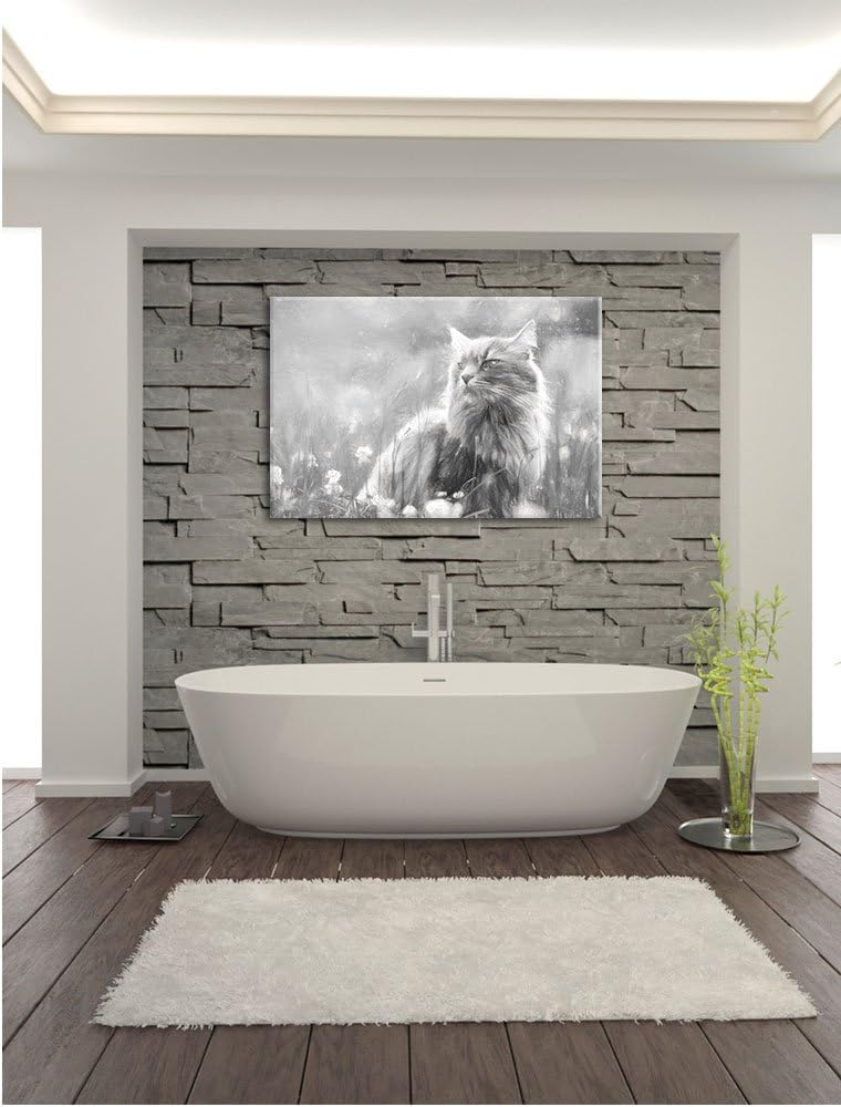 Pixxprint Katze in der Wildnis Kunst als Leinwandbild/Grösse: 100x70 cm/Wandbild/Kunstdruck/fertig b