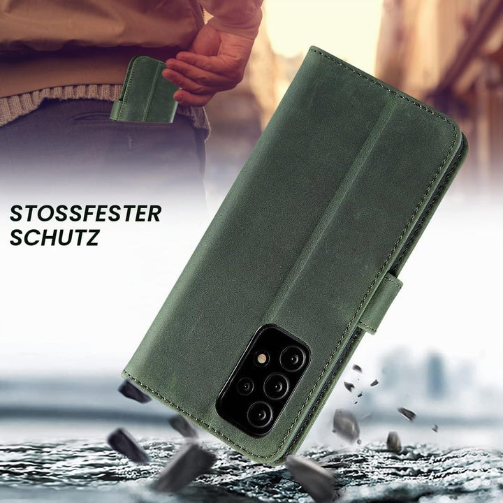 LENSUN Echtleder Hülle für Samsung Galaxy A53, Handyhülle [Echtes Leder][Wallet Kartenfach][RFID Sch