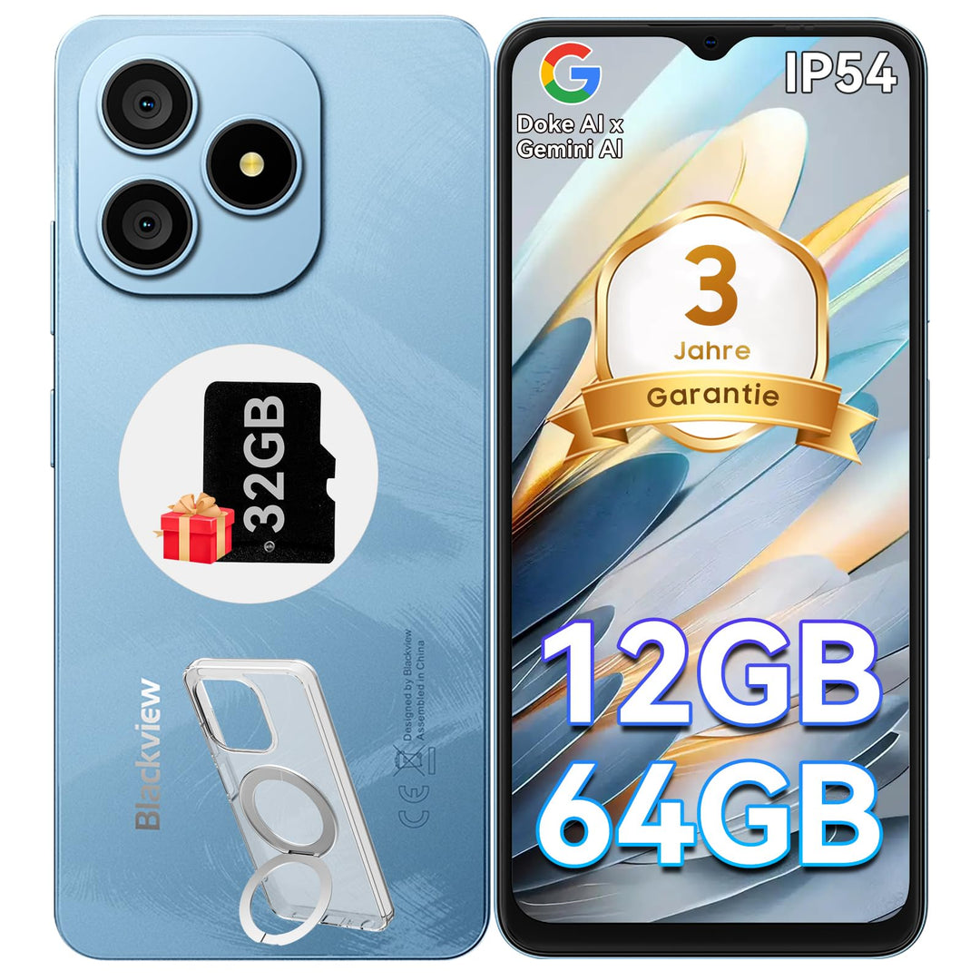 Blackview Wave 9C Handy Ohne Vertrag Günstig 12GB+64GB/2TB TF, IP54 6.56" Android 15 Smartphones Gün