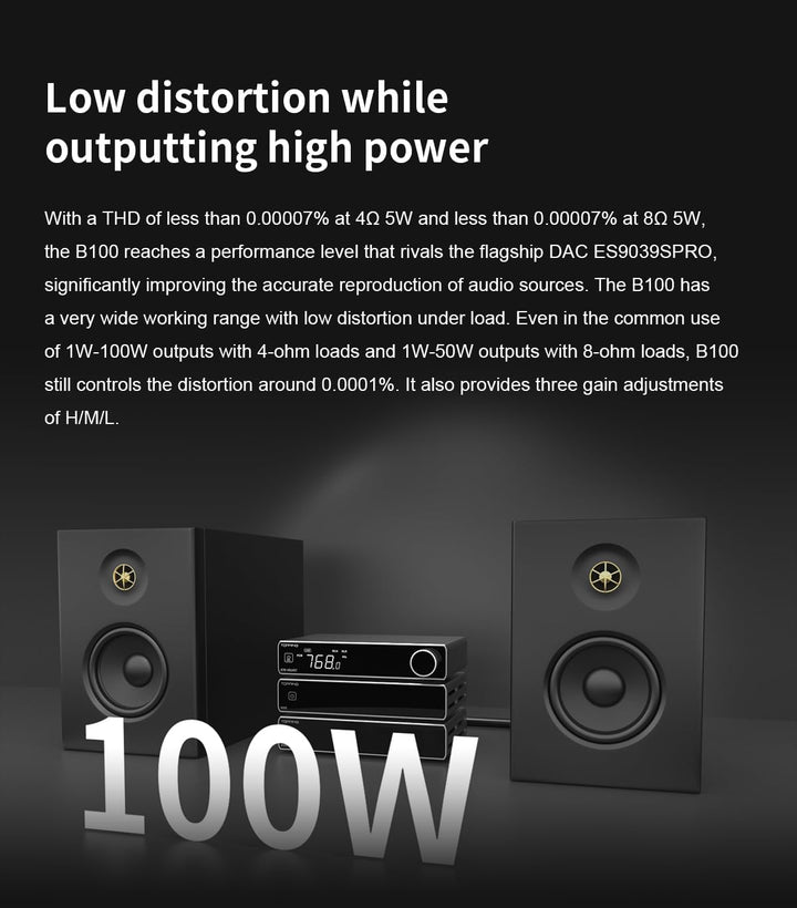 Topping B100 Reiner Mono-Leistungsverstärker - 100W Ausgangsleistung BAL/SE Eingang 3 Verstärkung 15