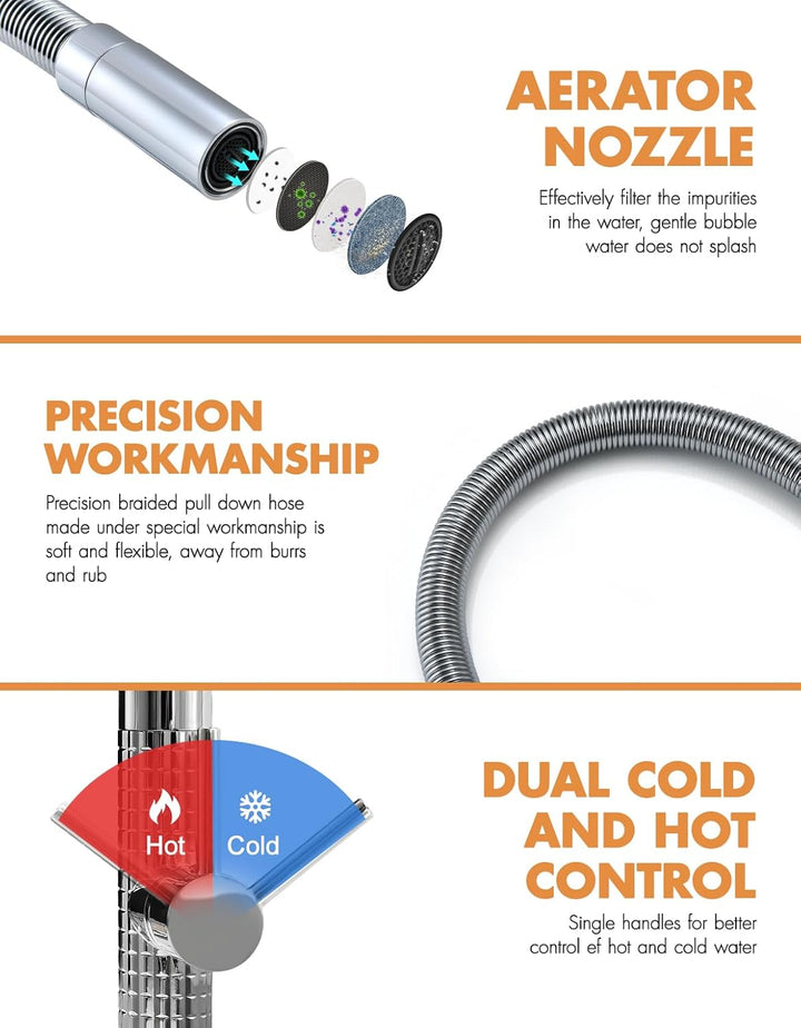 TIMACO Chrom Wasserhahn Küche,Küchenarmatur mit Brause Ausziehbar - 360° Schwenkbarz- Pull-Down-Spra