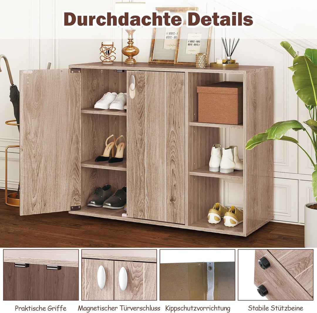 COSTWAY Schuhschrank, Schuhregal mit 2 Türen, verstellbaren offenen Regalen, Schuhkommode, Schuhaufb
