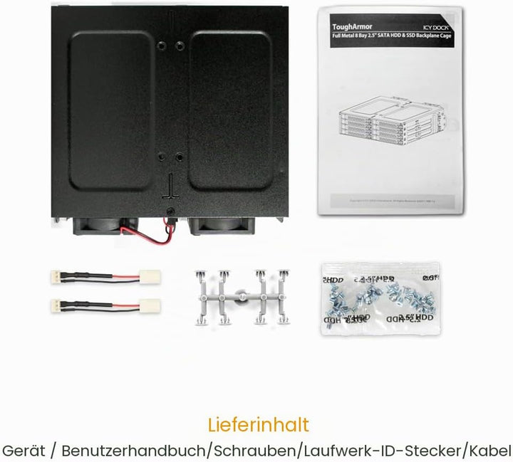 ICY DOCK 8-Bay 2,5 Zoll SATA/SAS SSD/HDD Wechselrahmen in 1x 5,25 Zoll Schacht - Vollmetall mit Schl
