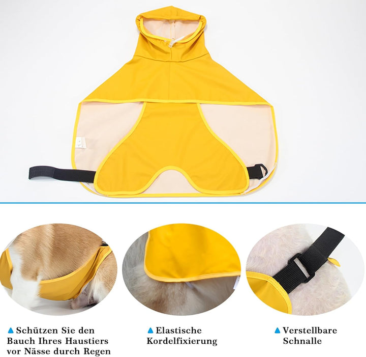 WUFANC Hunderegenmantel, Regenmantel Hund Wasserdicht mit Transparenter Kapuze, Regenjacke Hund mit