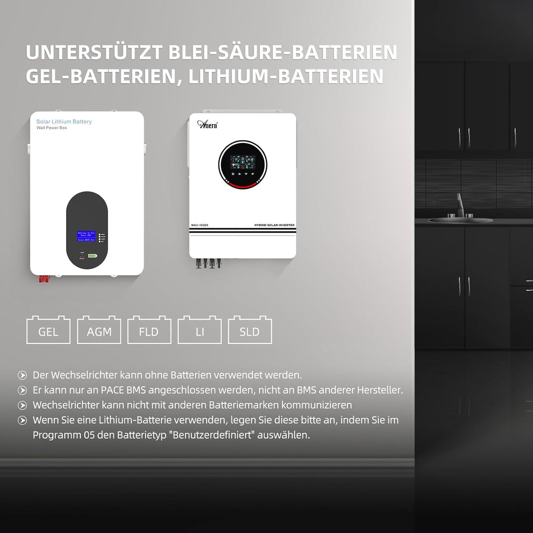Anern 10200W Hybrid Wechselrichter Solar DC 48Vdc zu AC 220V/230V Reiner Sinus-Wechselrichter PV 90-
