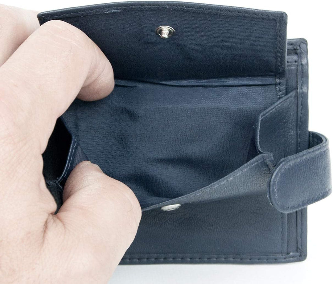 FLW Blau-Grau Dreifach Gefaltete Geldbörse Aus Echtem Leder Ohne Logos Oder Markierungen